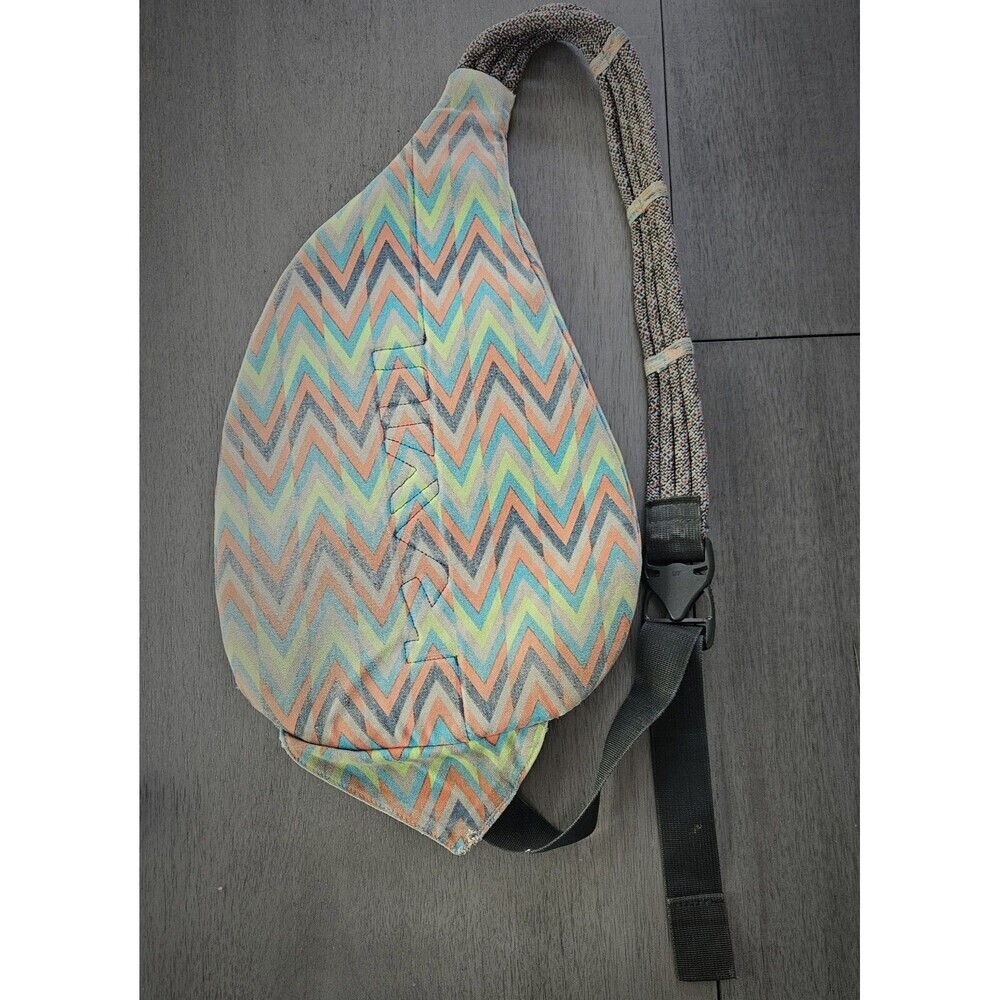 Kavu Rope Sling Bag Orange Geometric Chevron Aztec Canvas Shoulder Backpack - Picture 3 of 11